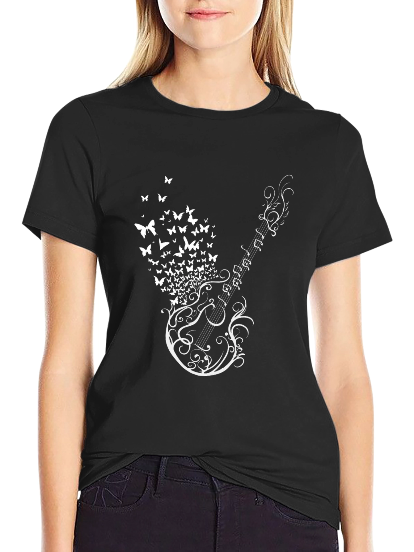 Guitar Butterfly Graphic Print Mens T-Shirt
