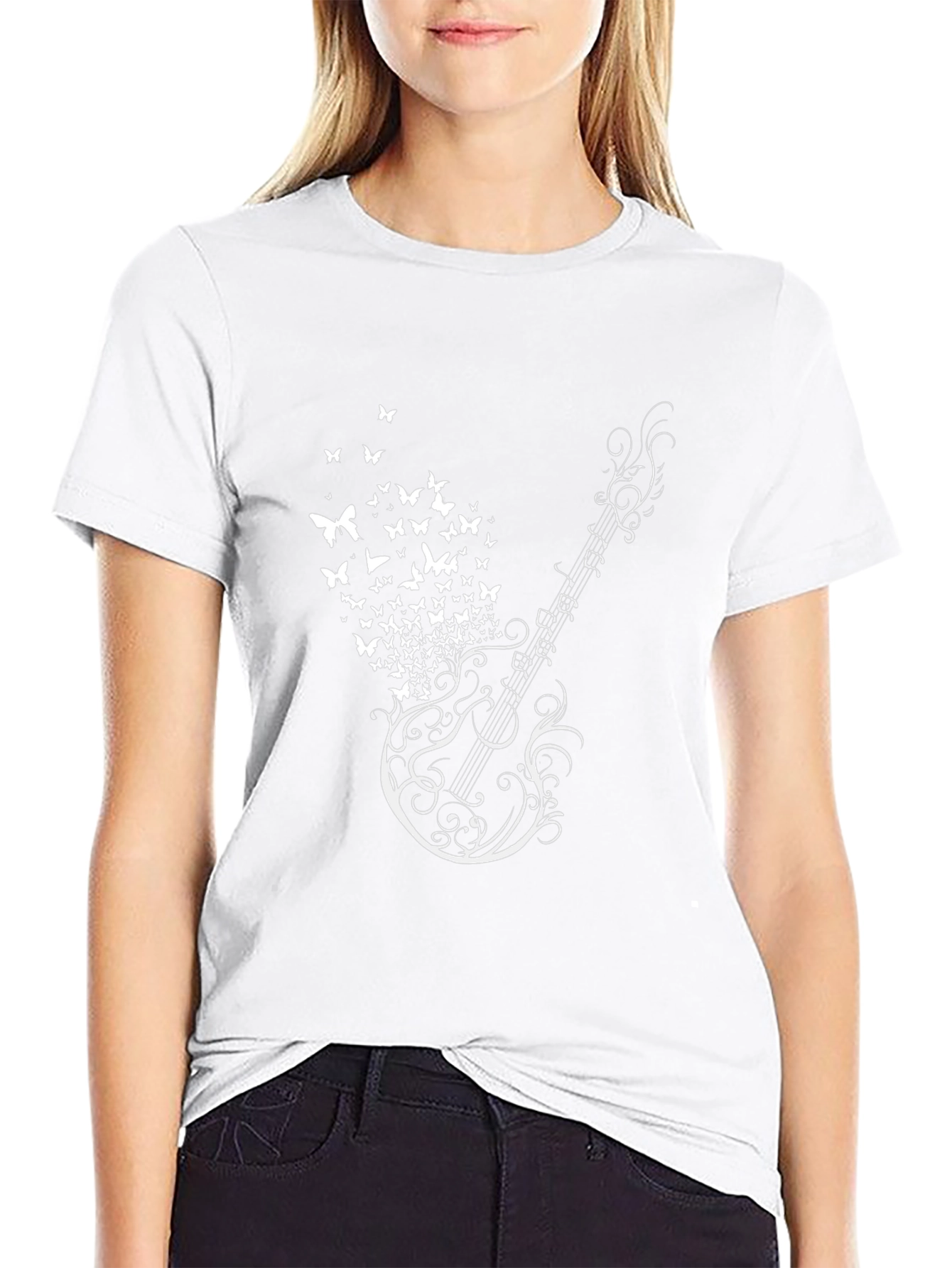 Guitar Butterfly Graphic Print Mens T-Shirt