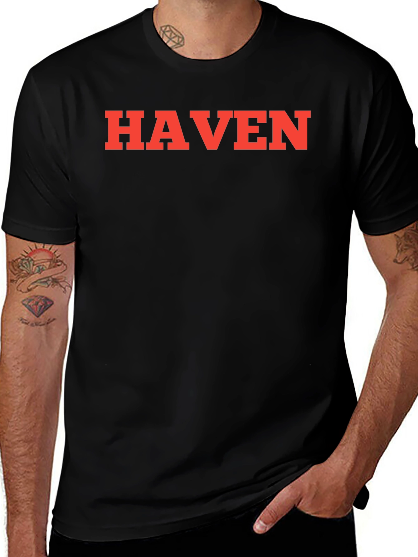 HAVEN Graphic Tee - Bold Red Letters on Black