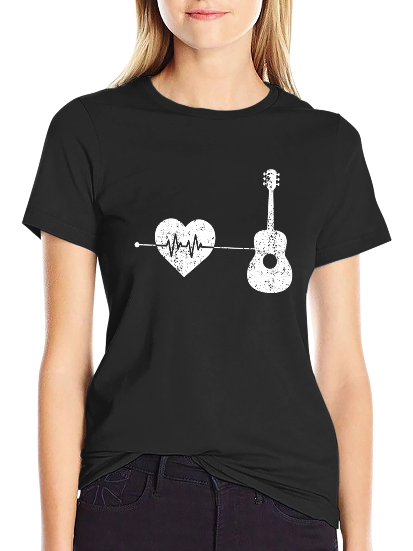 Heartbeat Guitar Music T-Shirt - Black