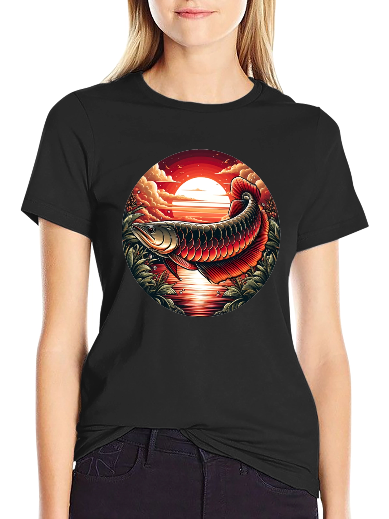 Arowana Fish Sunset Graphic T-Shirt