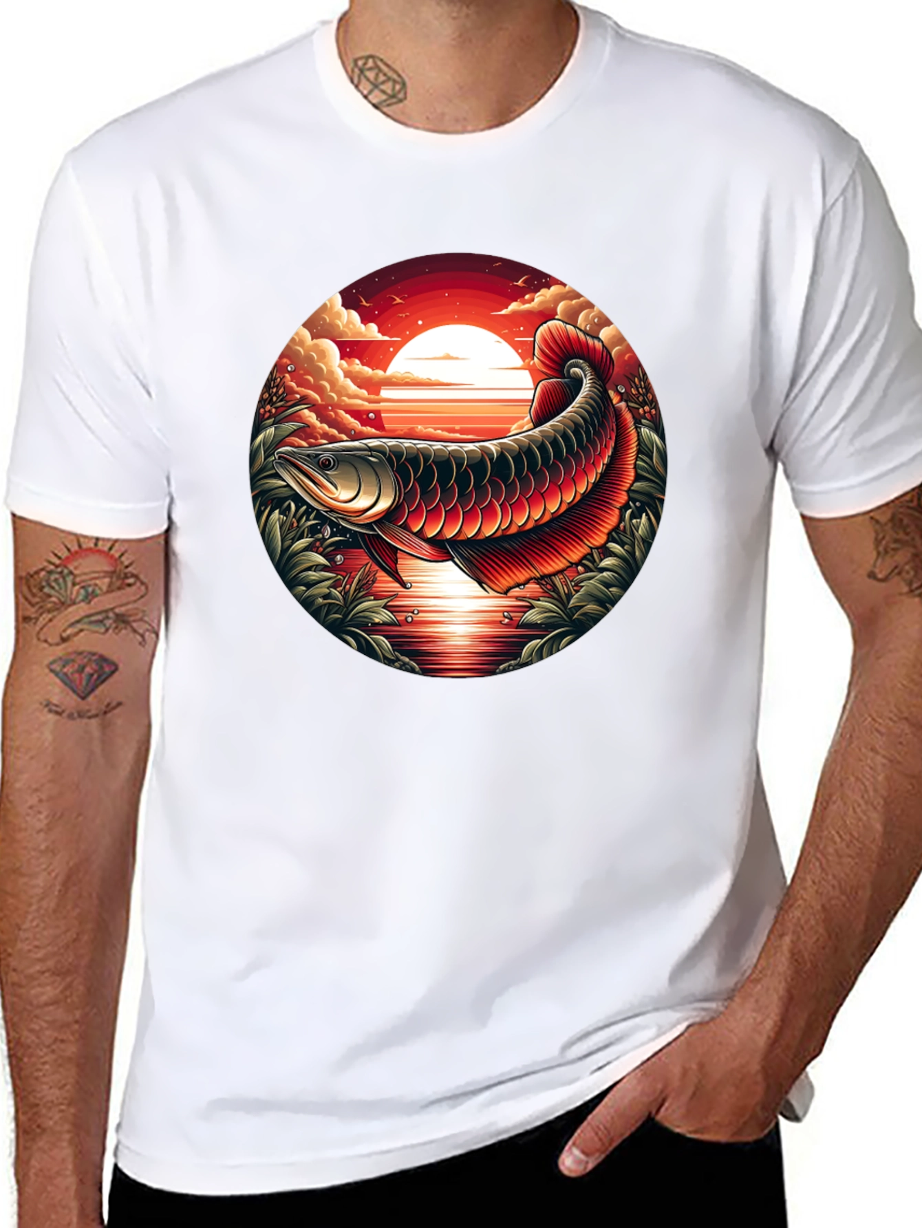 Arowana Fish Sunset Graphic T-Shirt