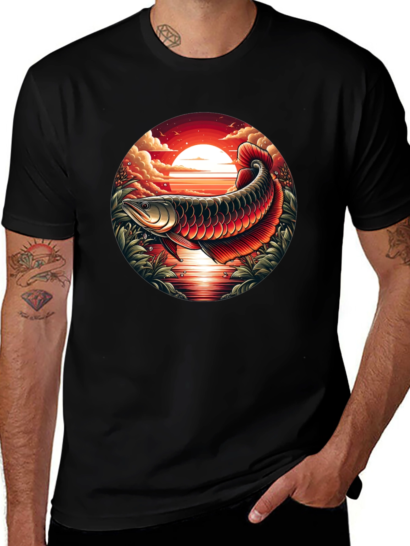 Arowana Fish Sunset Graphic T-Shirt