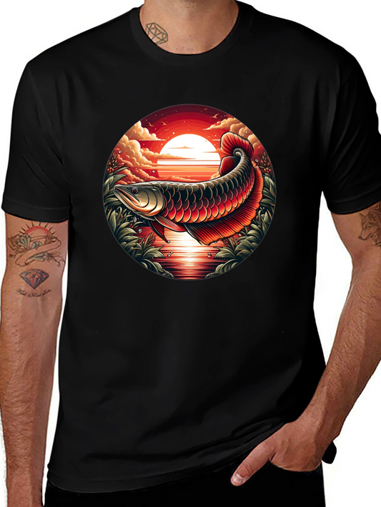 Arowana Fish Sunset Graphic T-Shirt