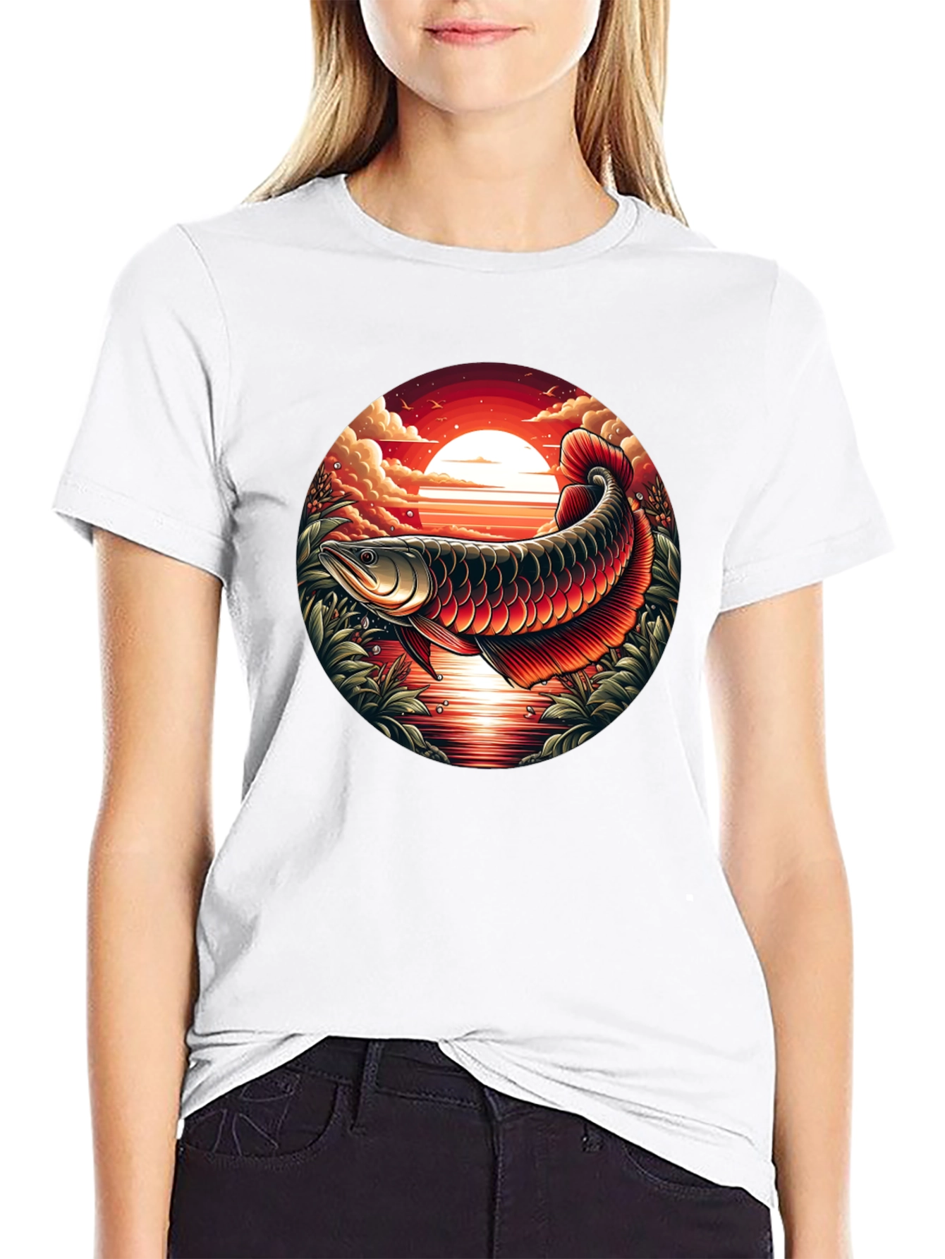 Arowana Fish Sunset Graphic T-Shirt