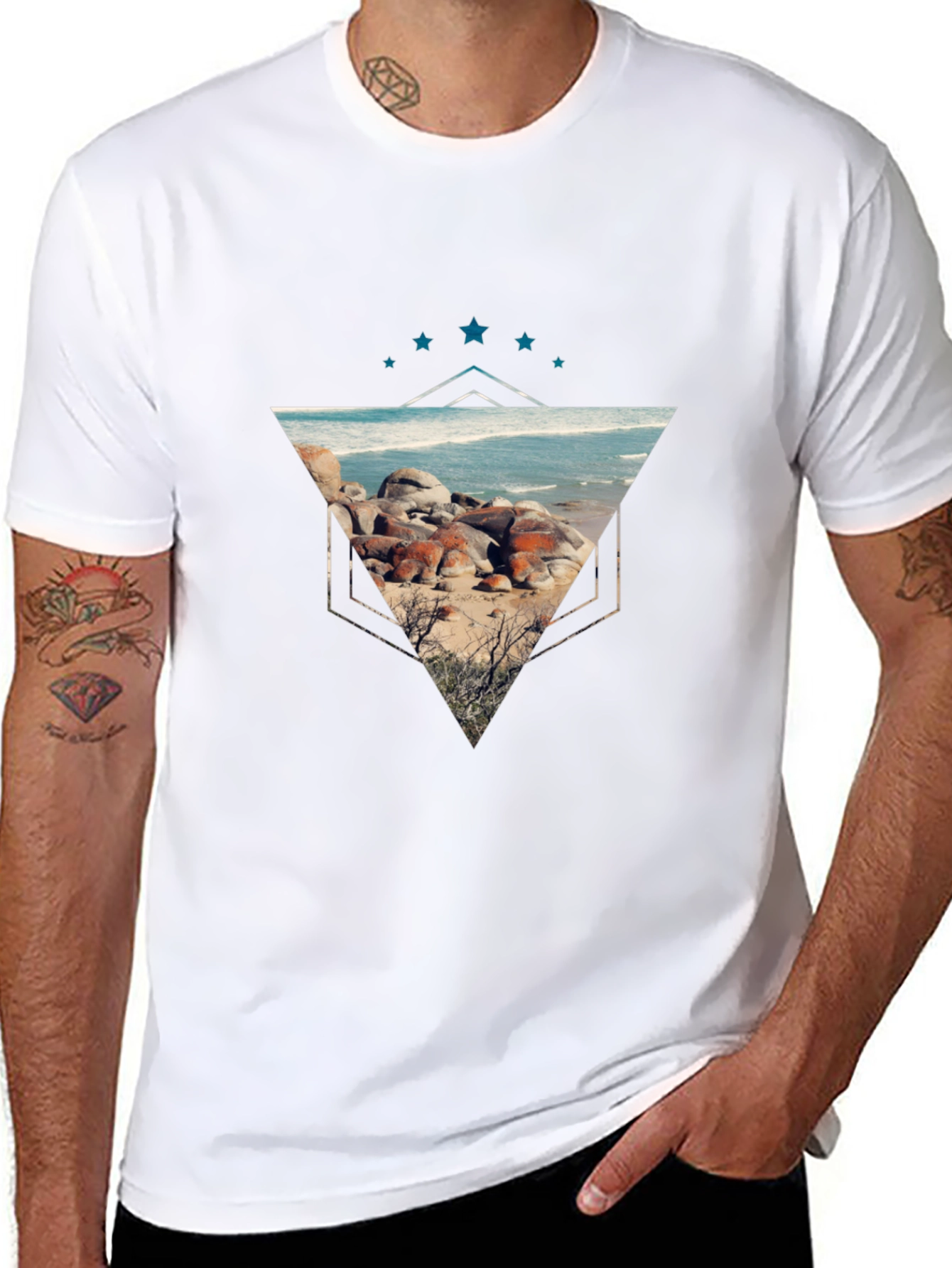 Geometric Beach Scene Graphic Tee
