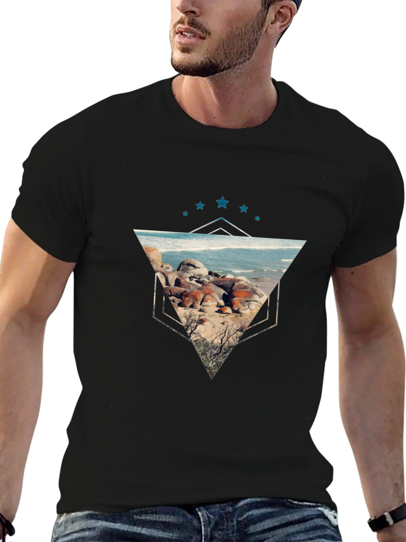 Geometric Beach Scene Graphic Tee