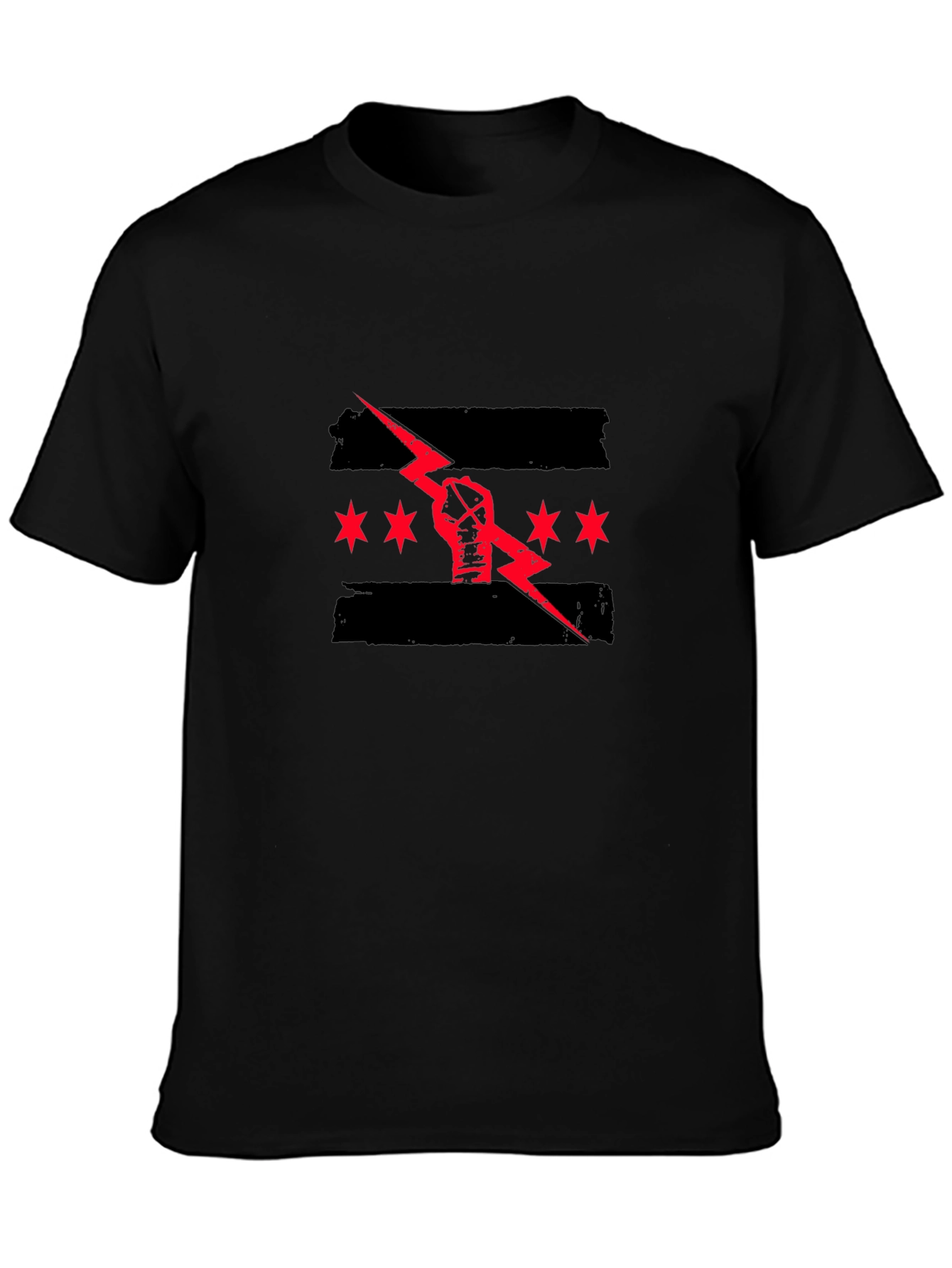 Black Graphic Tee - Fist Lightning Chicago Design