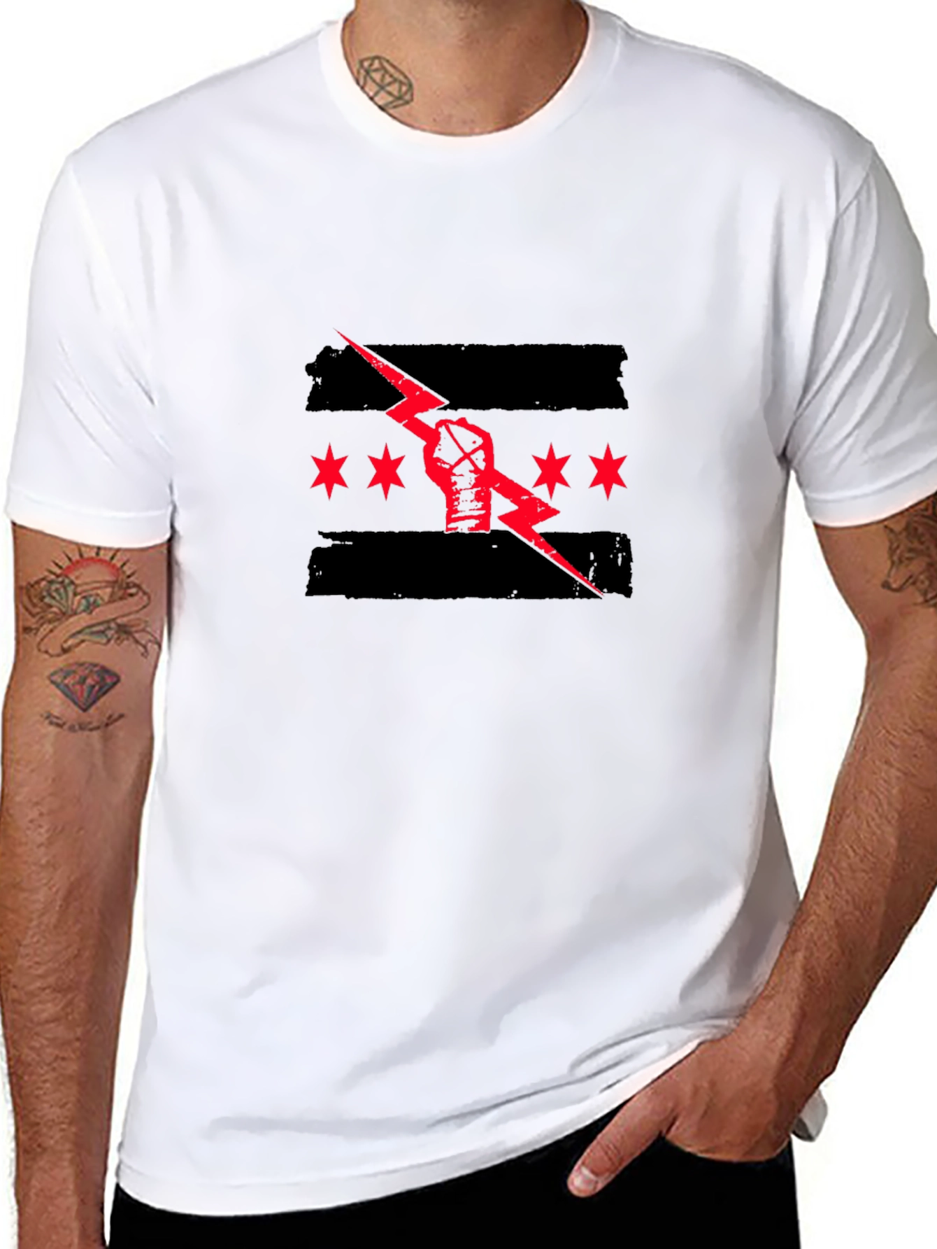 Black Graphic Tee - Fist Lightning Chicago Design