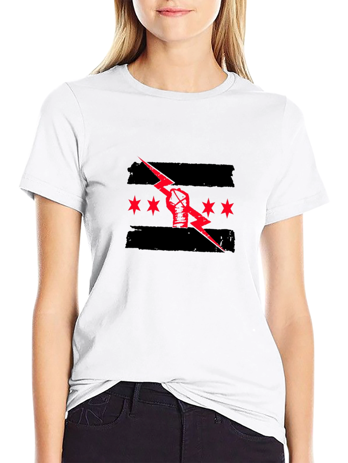 Black Graphic Tee - Fist Lightning Chicago Design