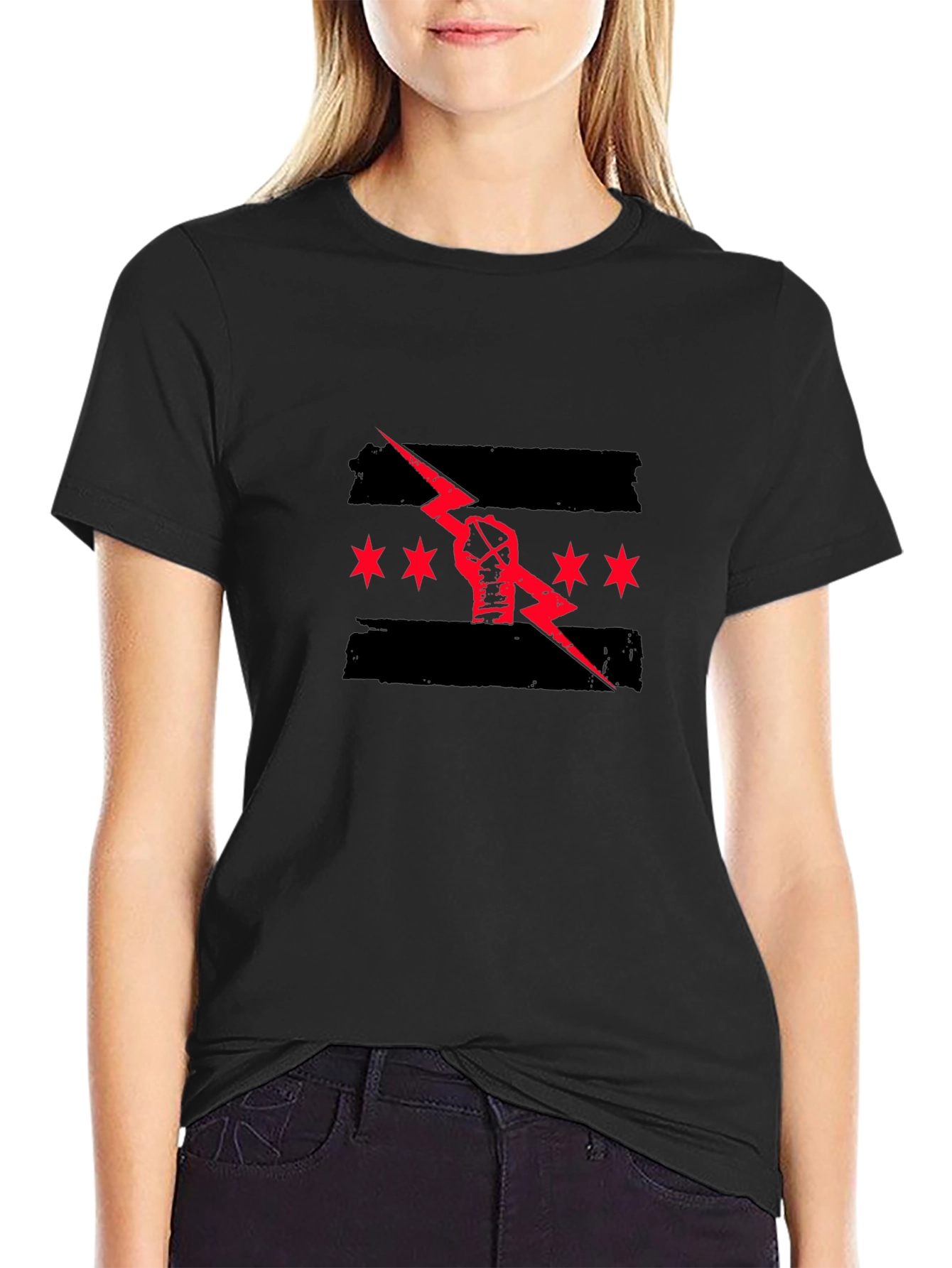Black Graphic Tee - Fist Lightning Chicago Design