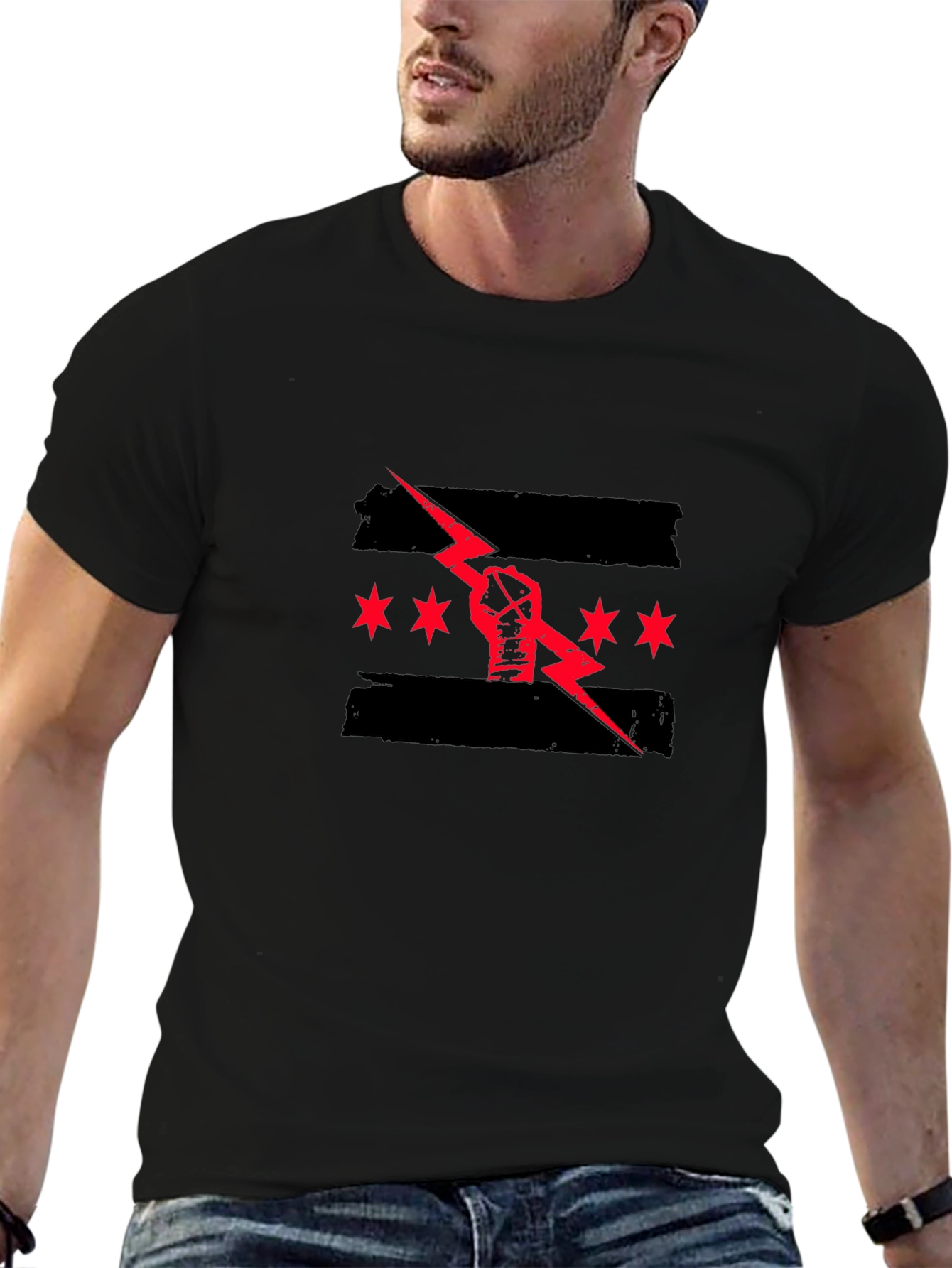 Black Graphic Tee - Fist Lightning Chicago Design