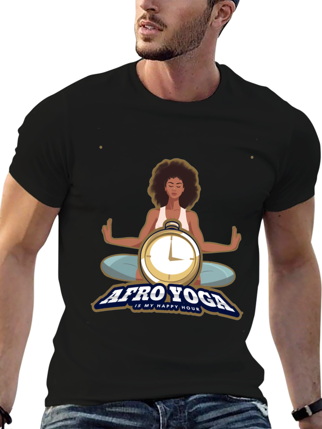 Afro Yoga T-Shirt - Happy Hour Meditative Design