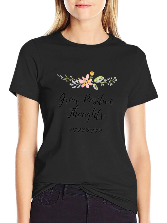 Grow Positive Thoughts Black Graphic T-Shirt
