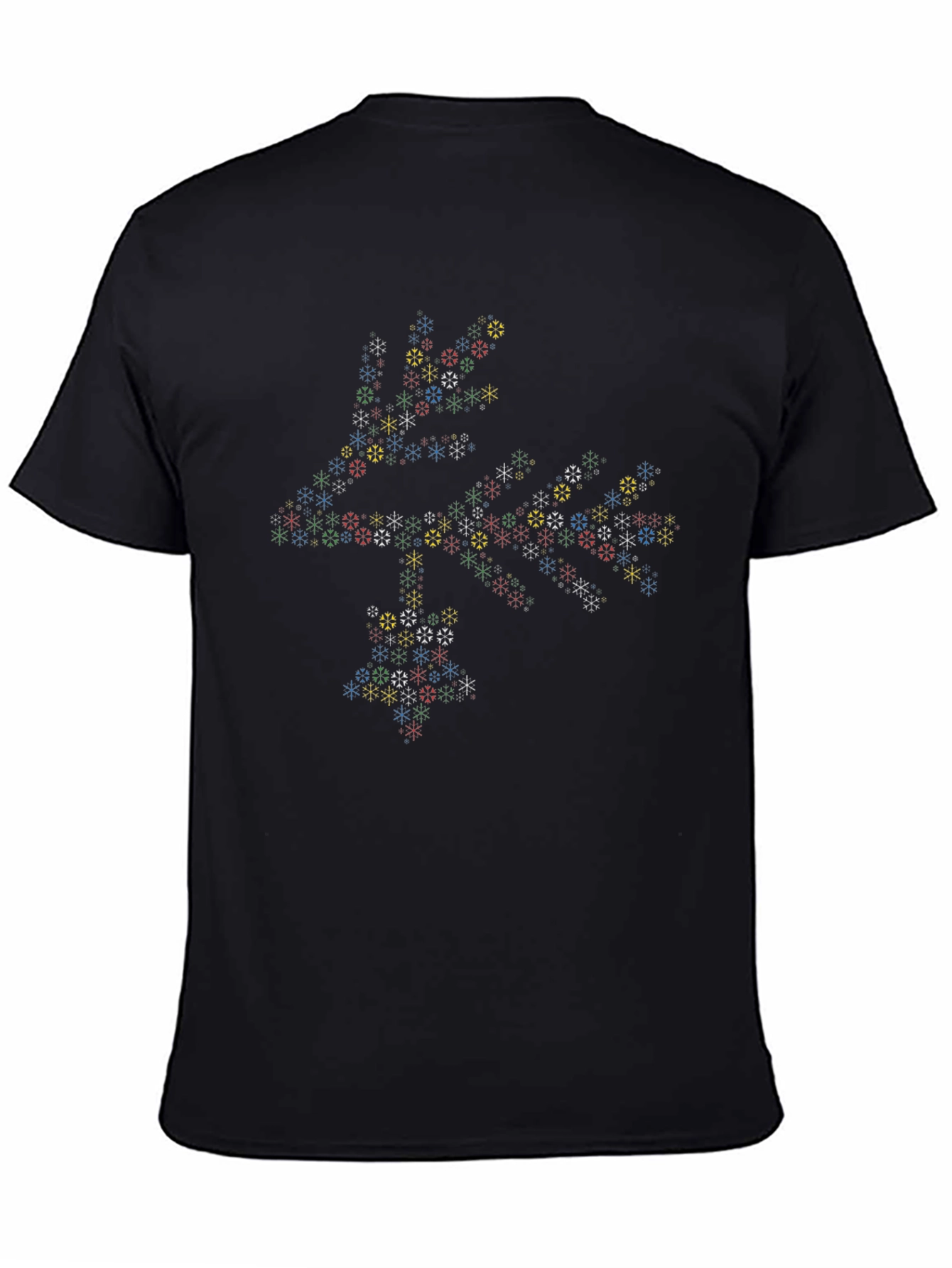 Geometric Snowflake Pattern Black T-Shirt