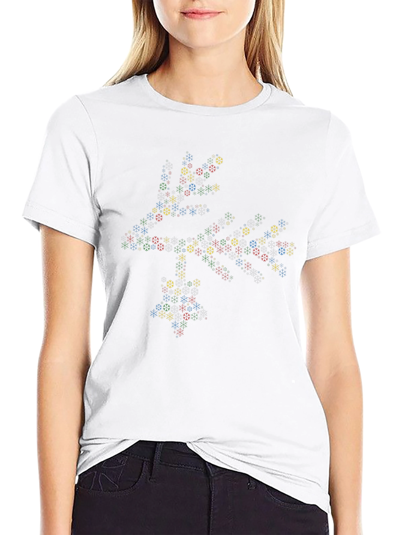 Geometric Snowflake Pattern Black T-Shirt