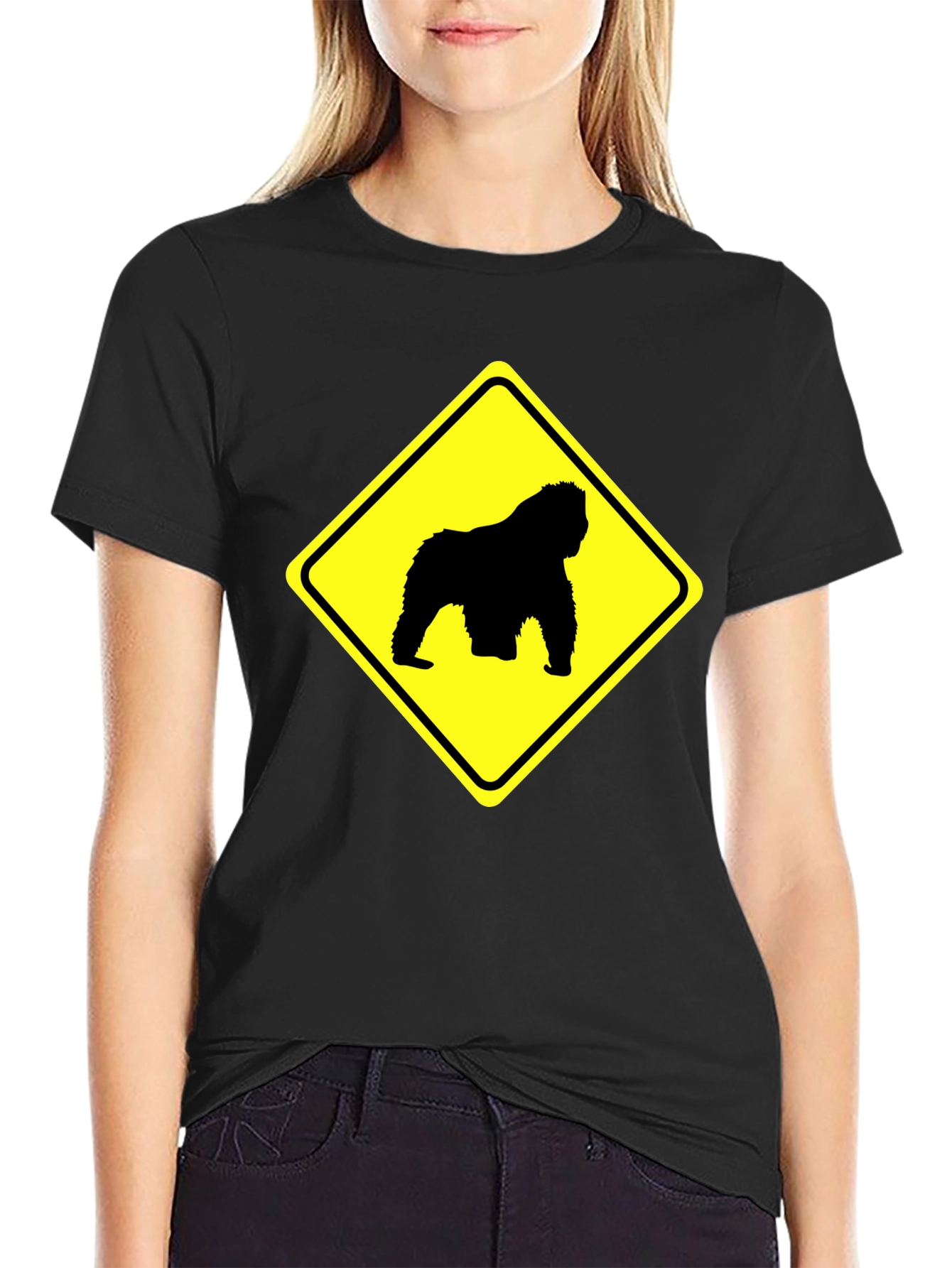Gorilla Crossing Black T-Shirt - Funny Novelty Tee