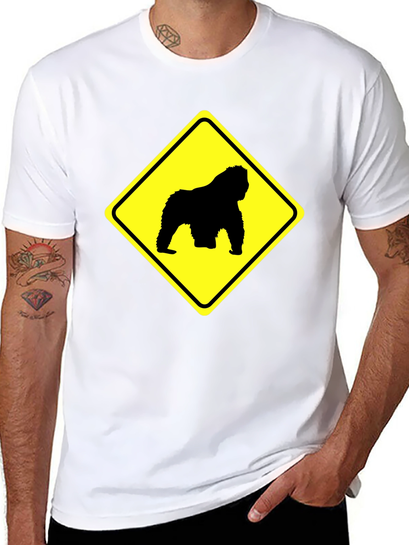 Gorilla Crossing Black T-Shirt - Funny Novelty Tee