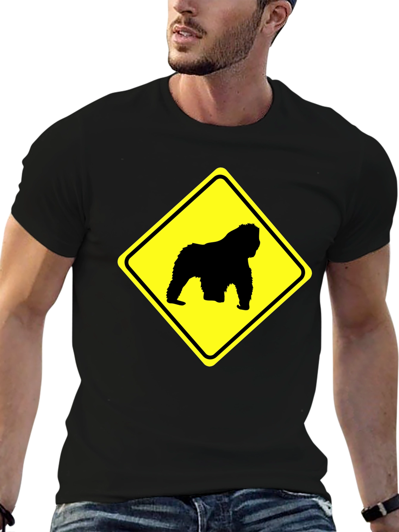 Gorilla Crossing Black T-Shirt - Funny Novelty Tee