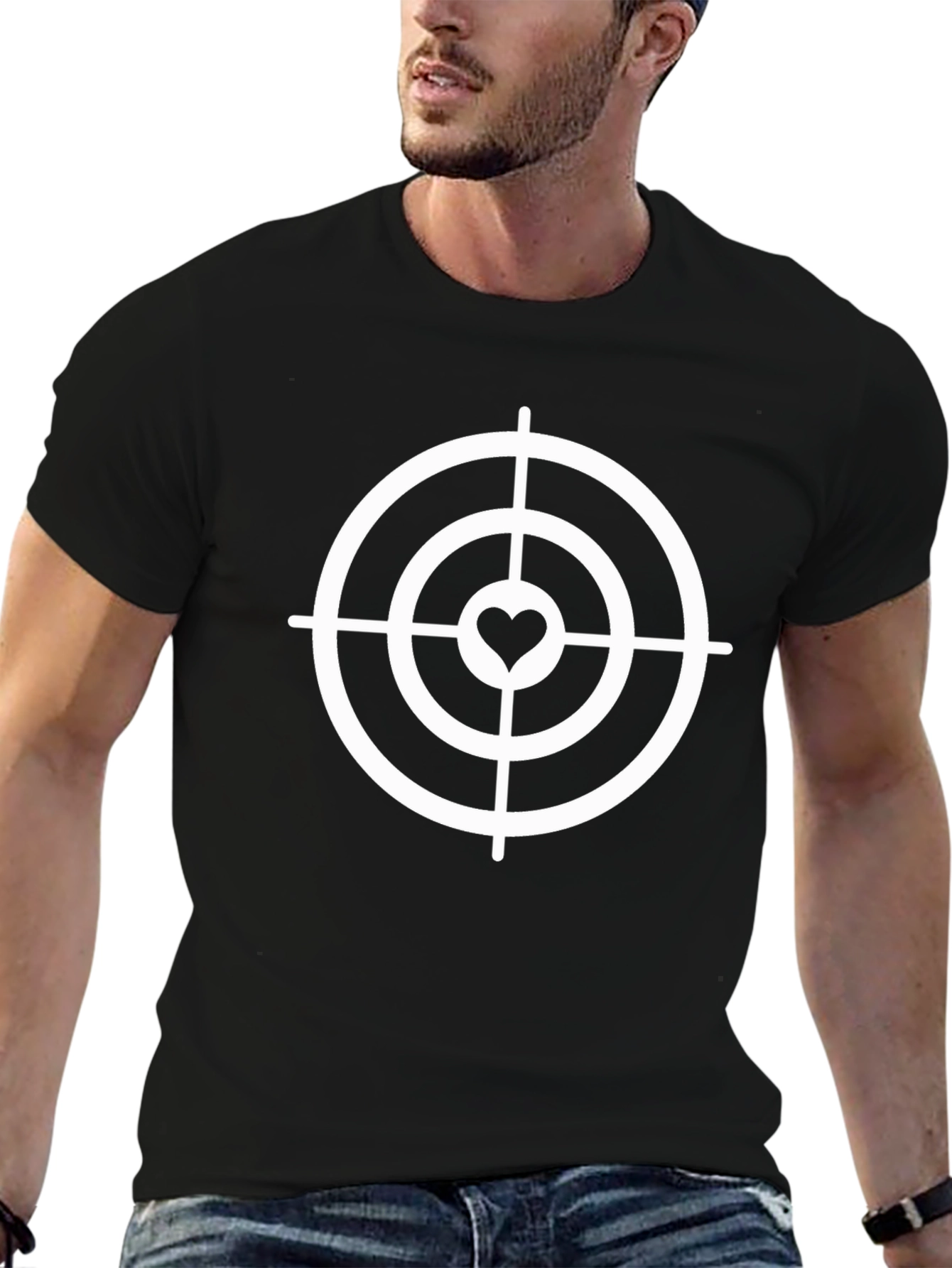 Heart Target Graphic Tee - Black Cotton Casual T-Shirt