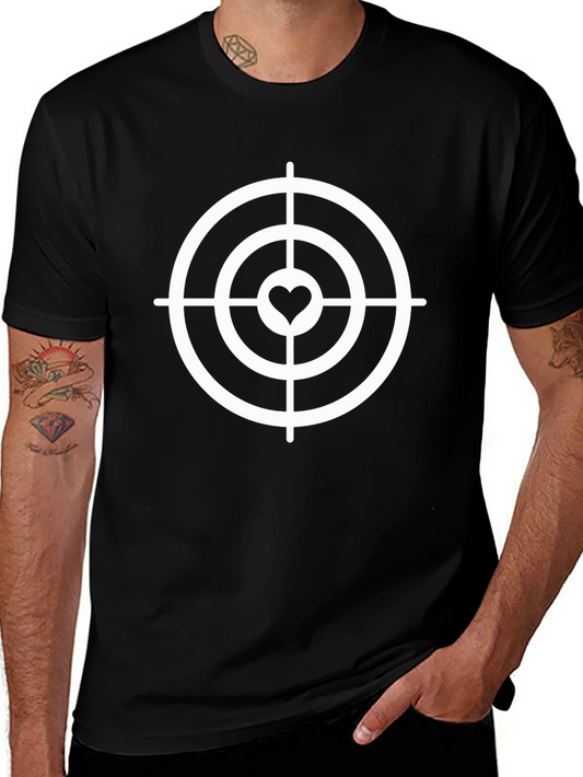 Heart Target Graphic Tee - Black Cotton Casual T-Shirt