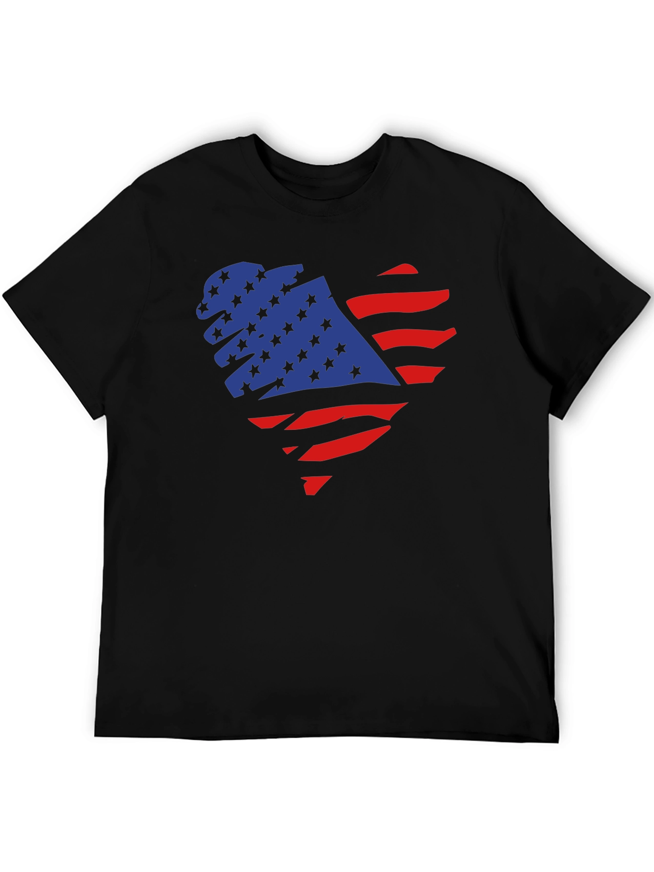 American Flag Heart Graphic Black T-Shirt