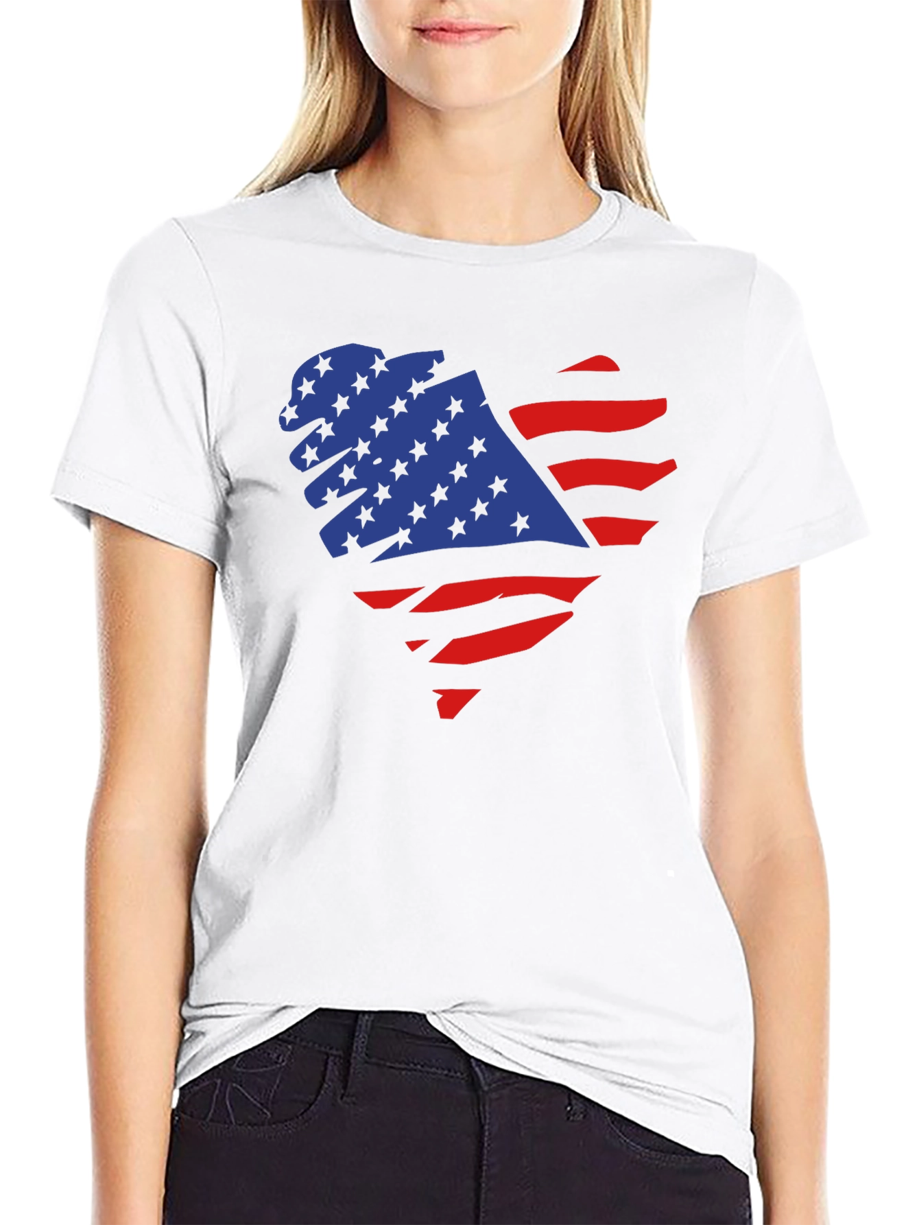 American Flag Heart Graphic Black T-Shirt