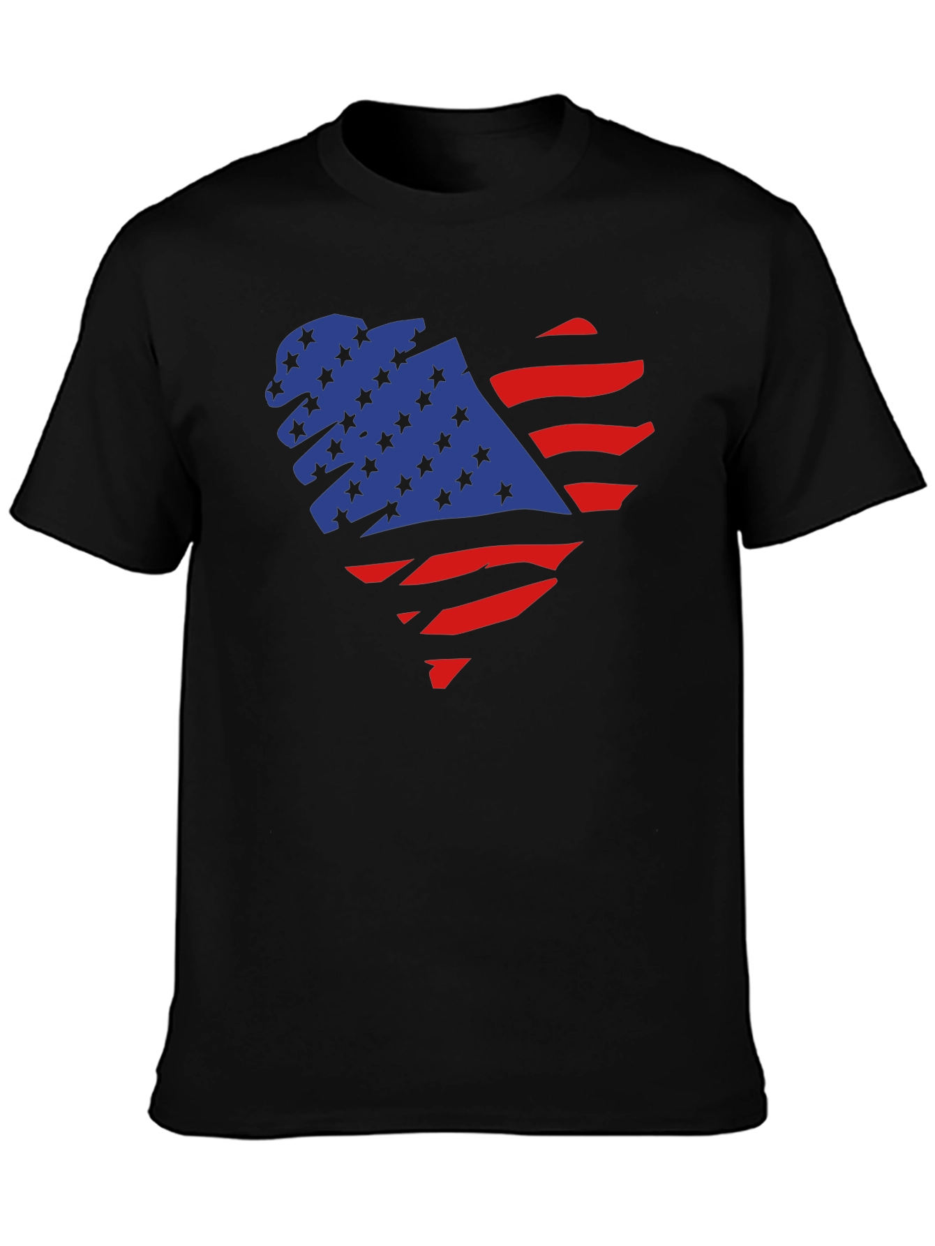 American Flag Heart Graphic Black T-Shirt