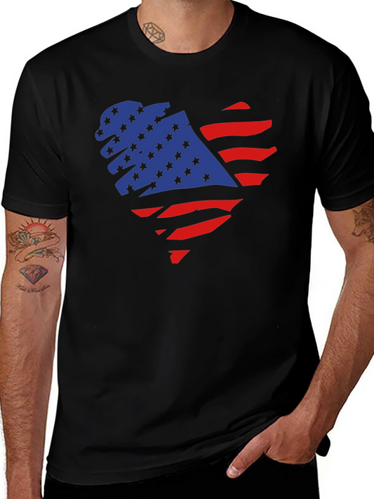 American Flag Heart Graphic Black T-Shirt