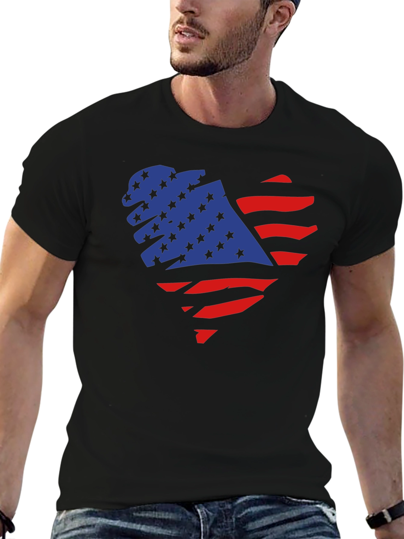 American Flag Heart Graphic Black T-Shirt