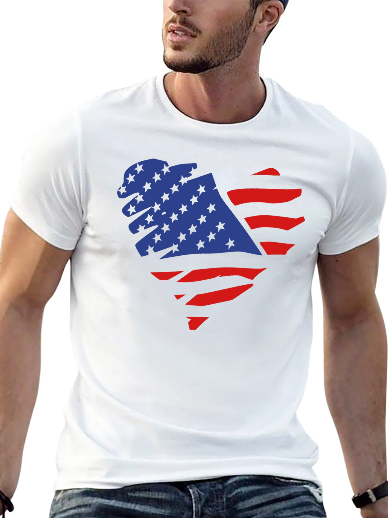 American Flag Heart Graphic Black T-Shirt