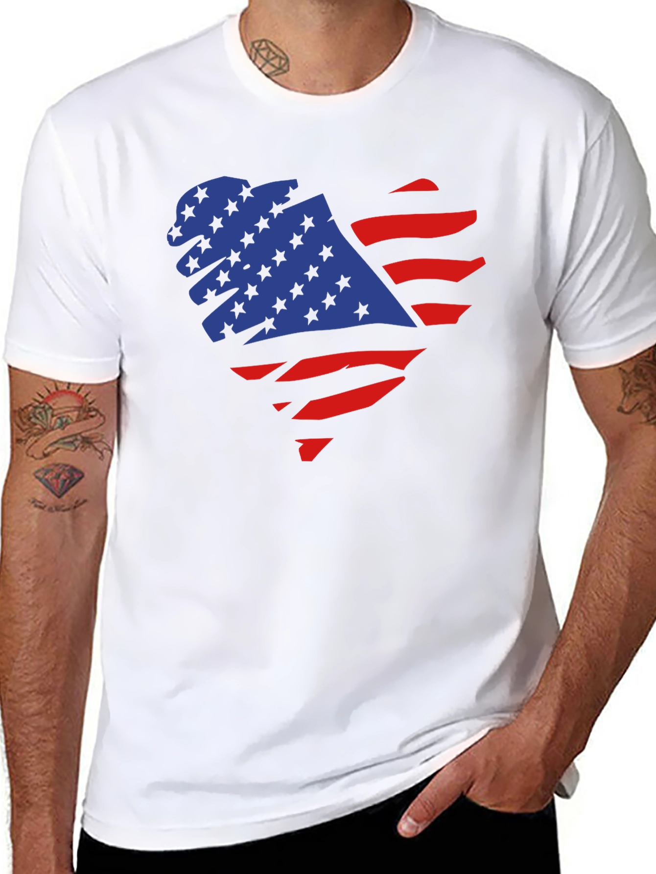 American Flag Heart Graphic Black T-Shirt