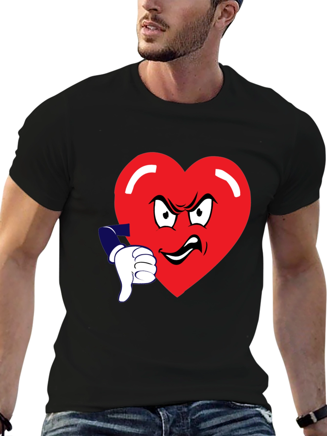 Grumpy Heart Thumbs Down Graphic Tee