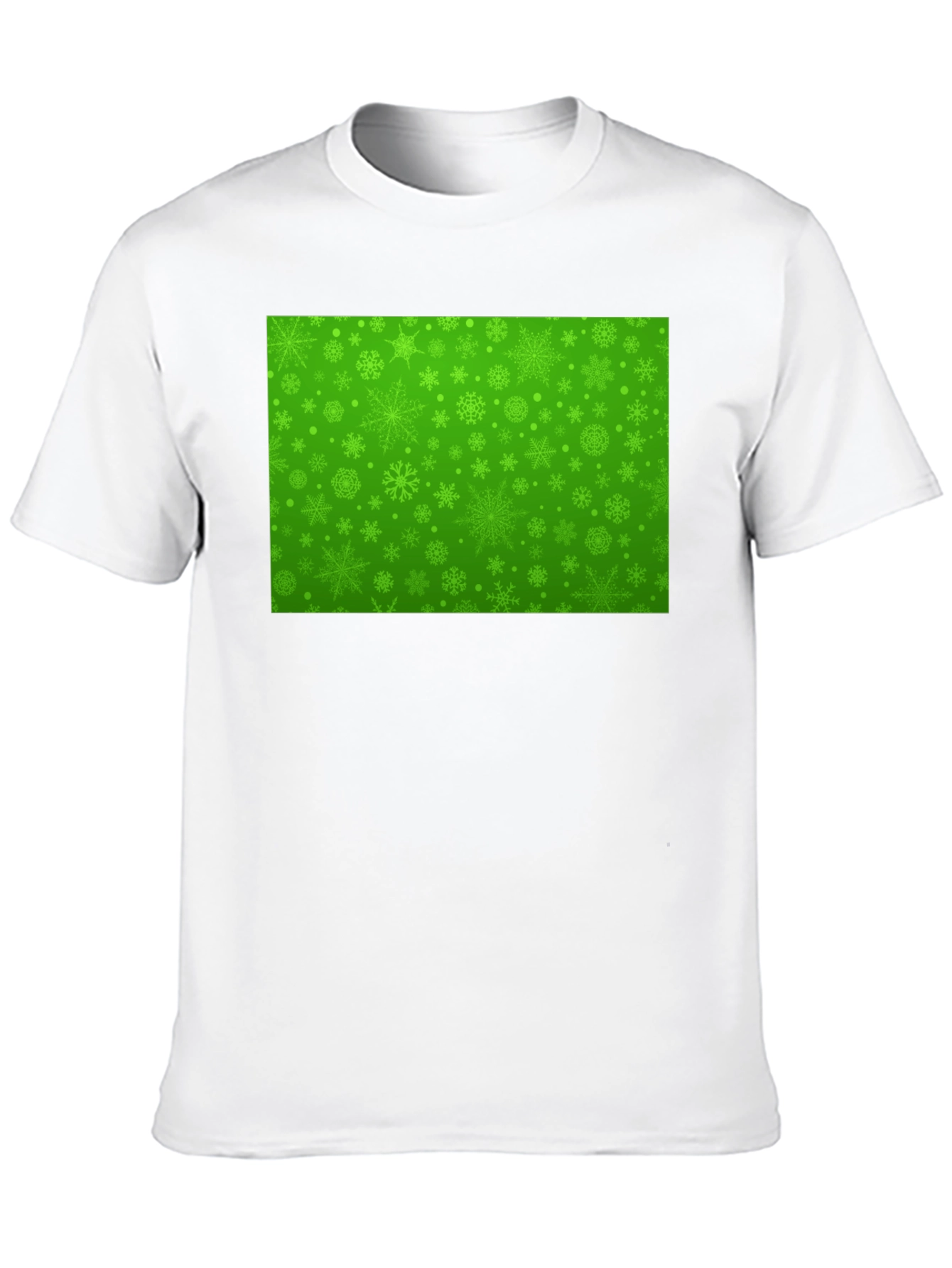 Green Snowflake Pattern Black T-Shirt