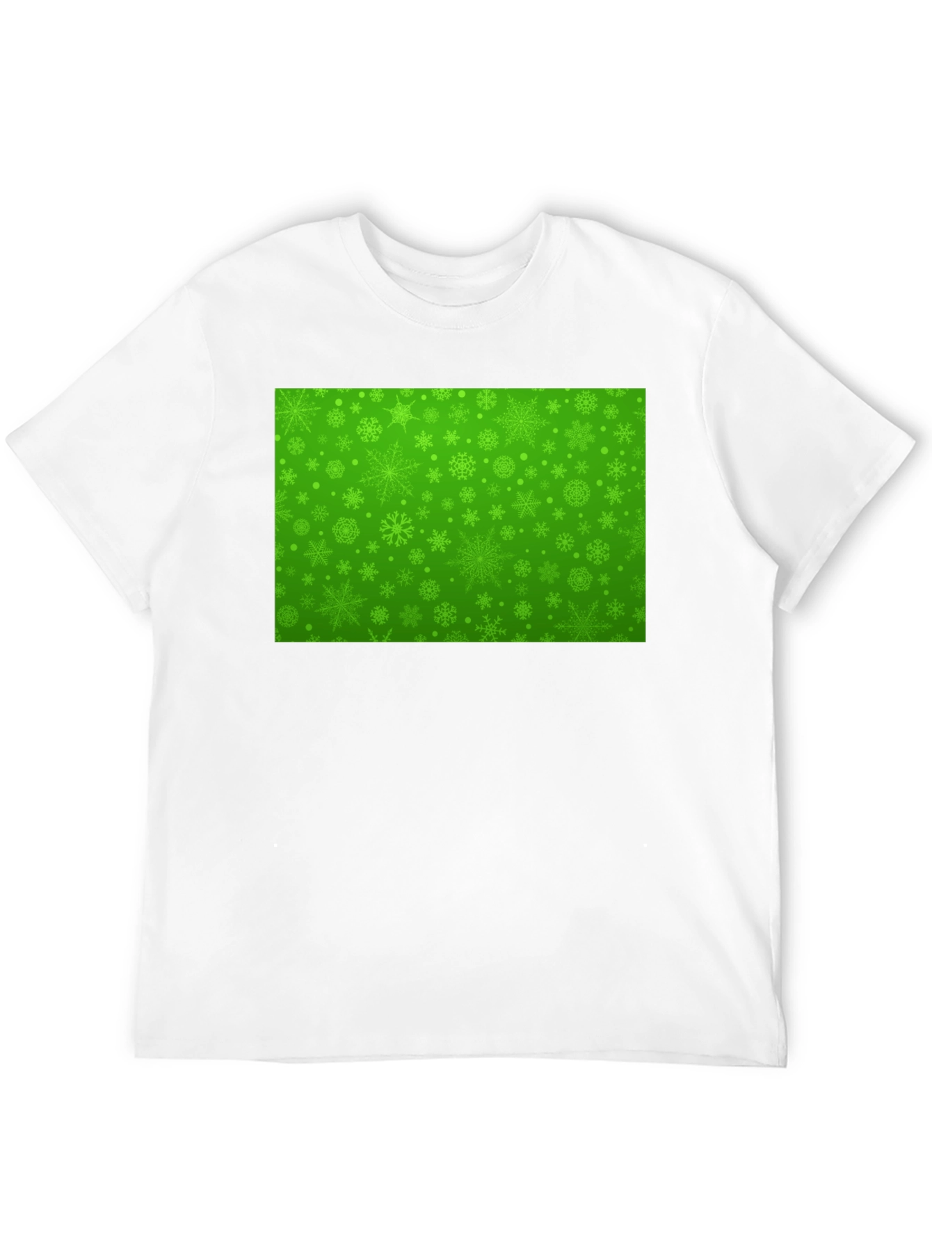 Green Snowflake Pattern Black T-Shirt