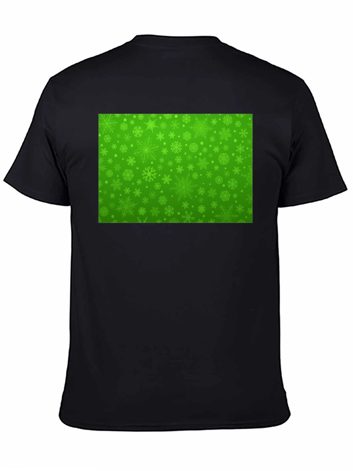 Green Snowflake Pattern Black T-Shirt