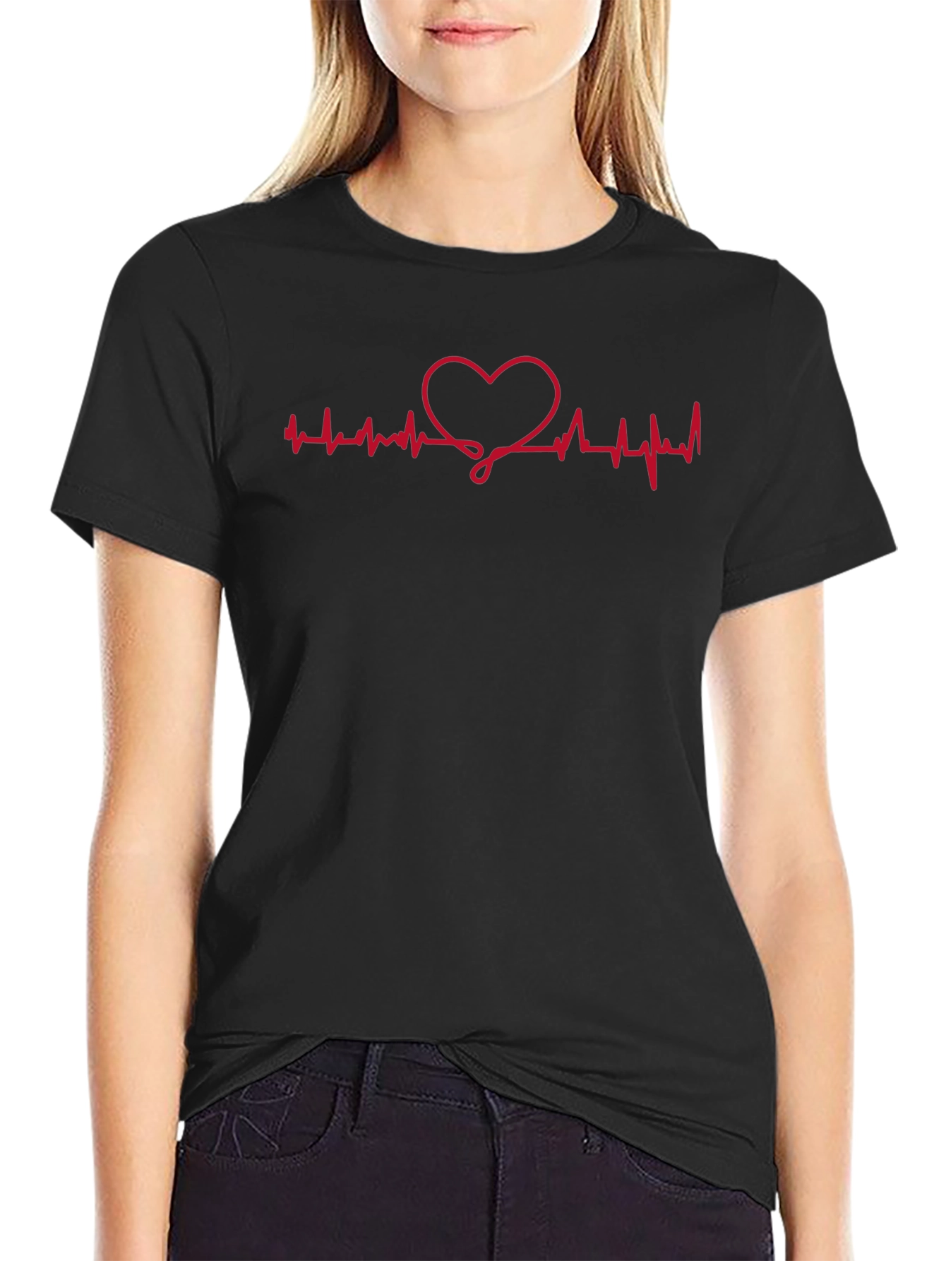 Heartbeat Heart Graphic Tee - Black