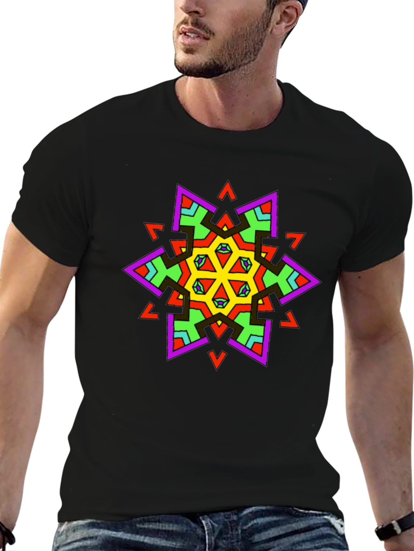 Geometric Mandala Graphic Tee - Stylish Black T-Shirt