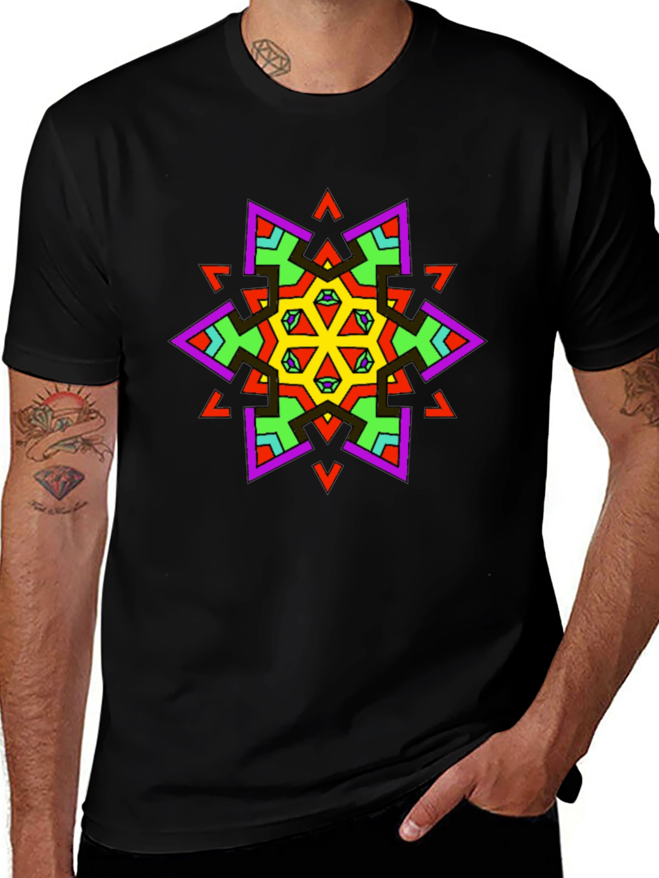 Geometric Mandala Graphic Tee - Stylish Black T-Shirt