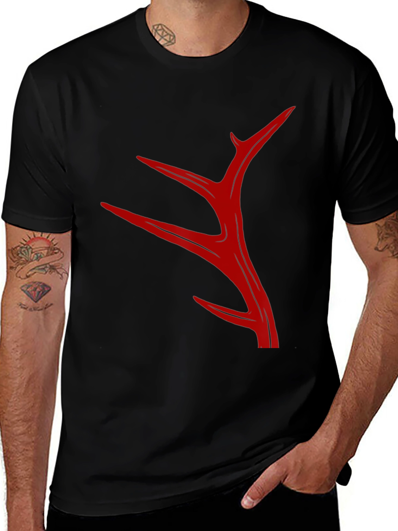 Abstract Antler Graphic T-Shirt - Black