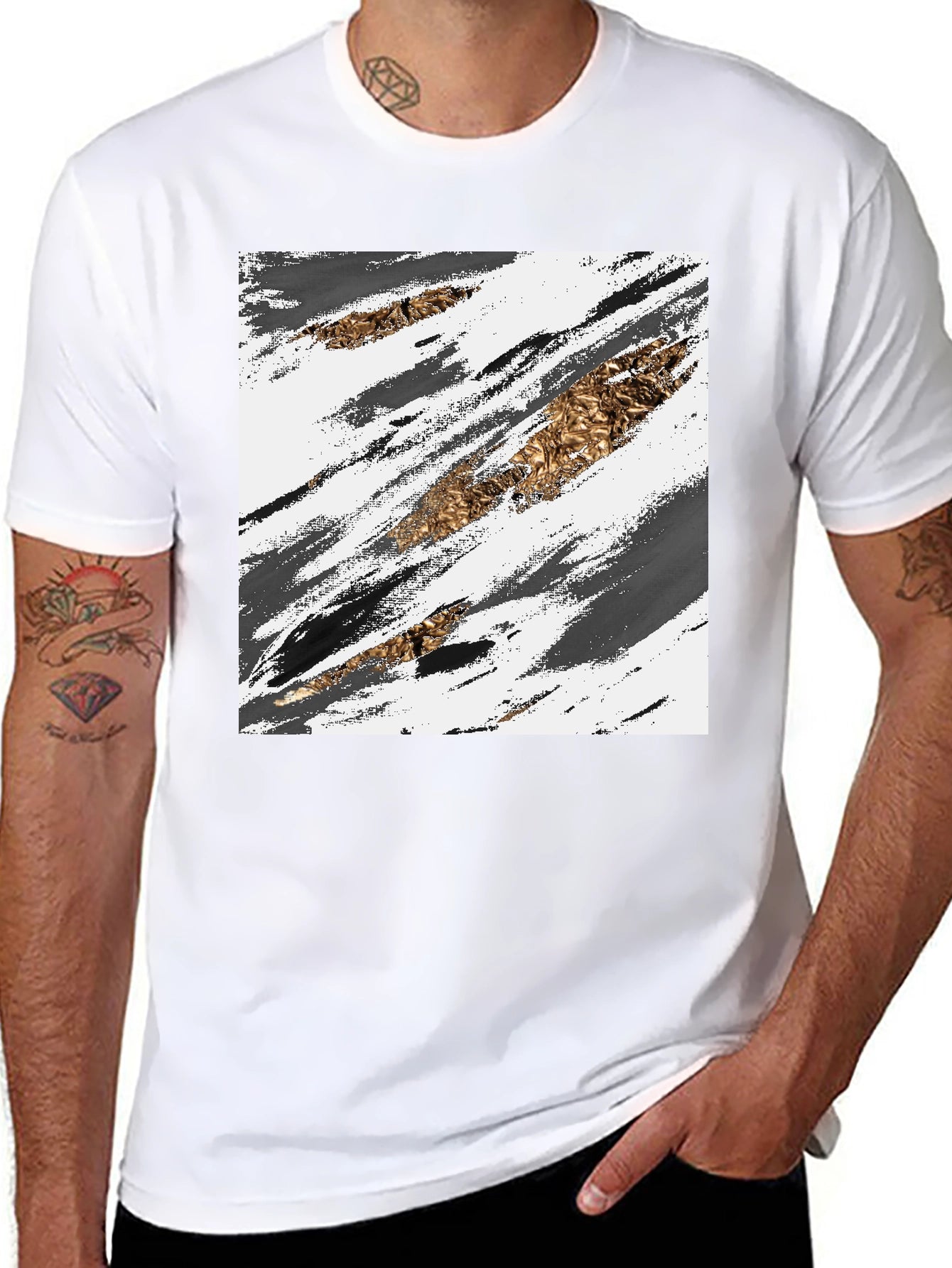 Abstract Gold & Grey Brush Stroke Graphic Tee