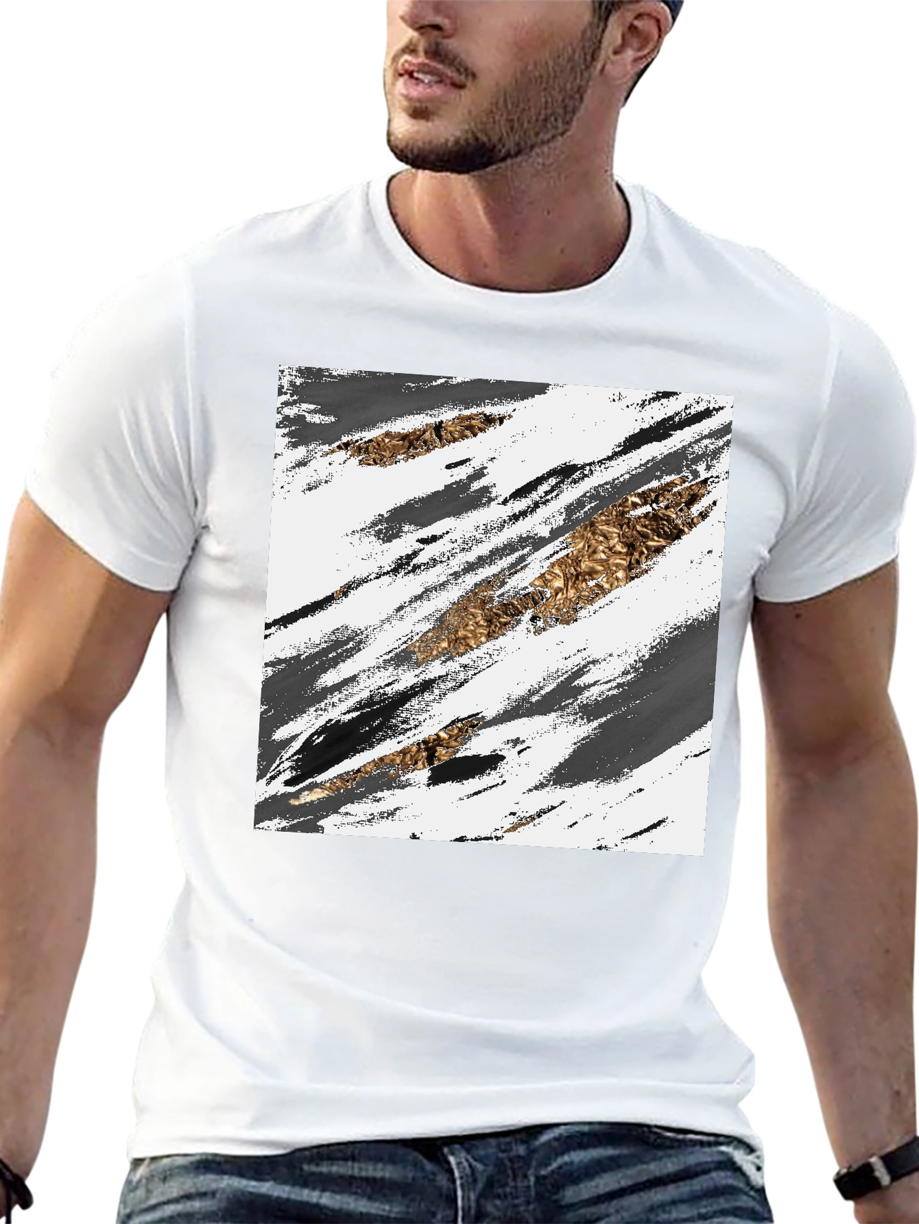 Abstract Gold & Grey Brush Stroke Graphic Tee