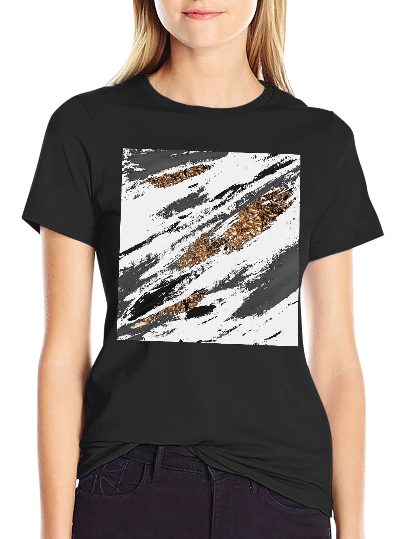 Abstract Gold & Grey Brush Stroke Graphic Tee