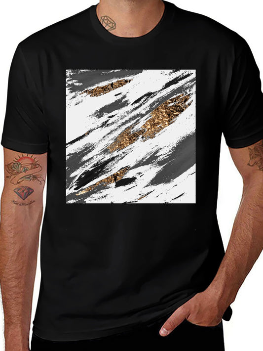Abstract Gold & Grey Brush Stroke Graphic Tee