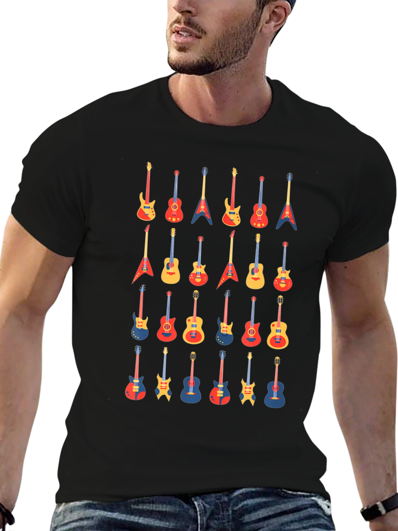 Guitar Pattern Tee - Music Lover T-Shirt