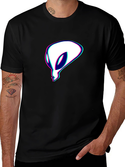 Alien Head Graphic Tee - Black Cotton T-Shirt