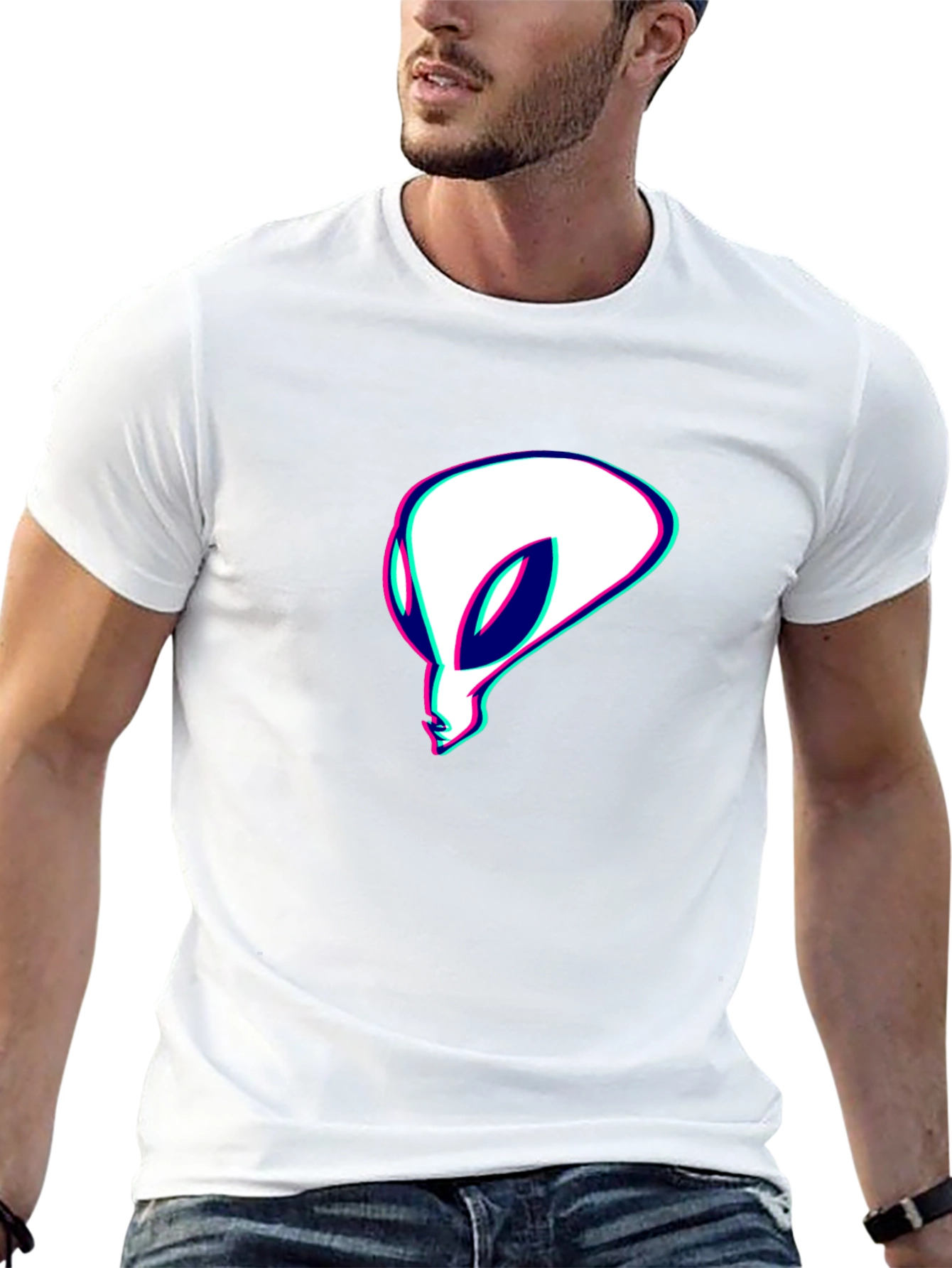 Alien Head Graphic Tee - Black Cotton T-Shirt