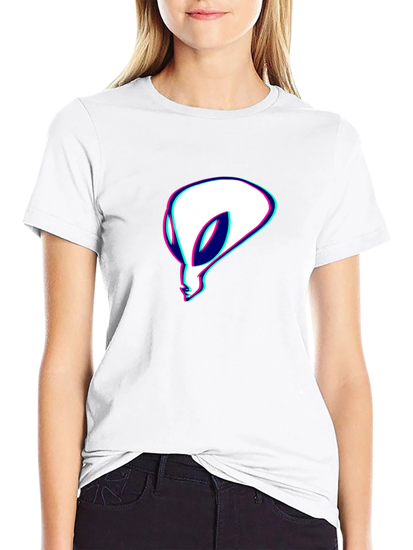 Alien Head Graphic Tee - Black Cotton T-Shirt