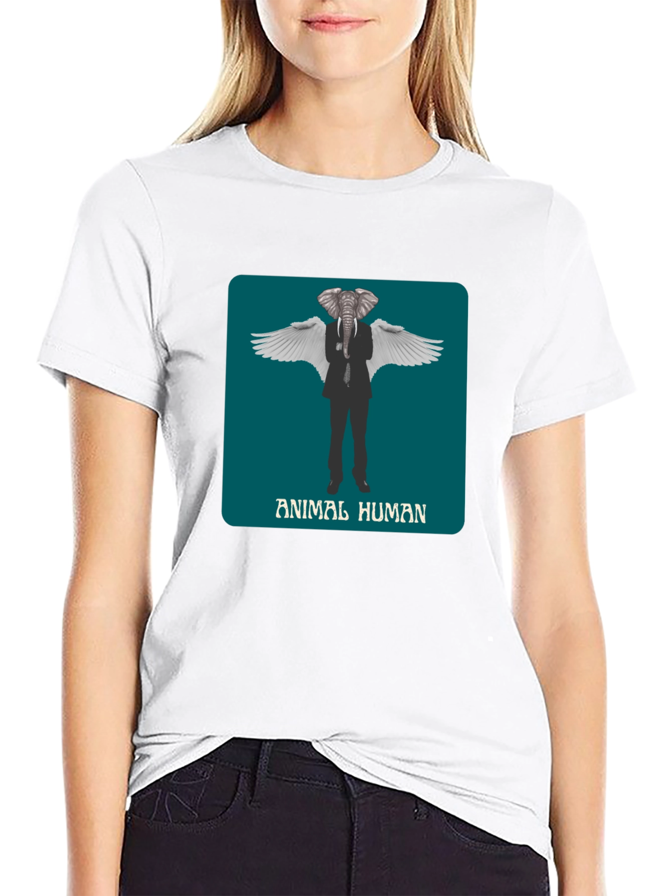 Animal Human Graphic Print Black T-Shirt