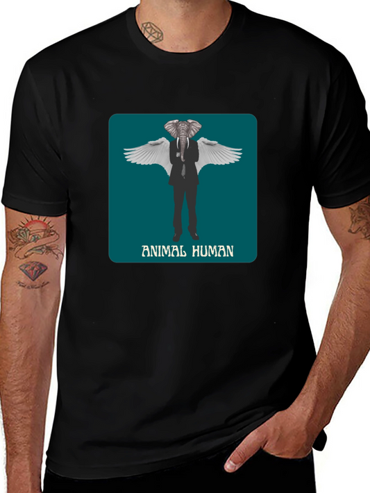 Animal Human Graphic Print Black T-Shirt